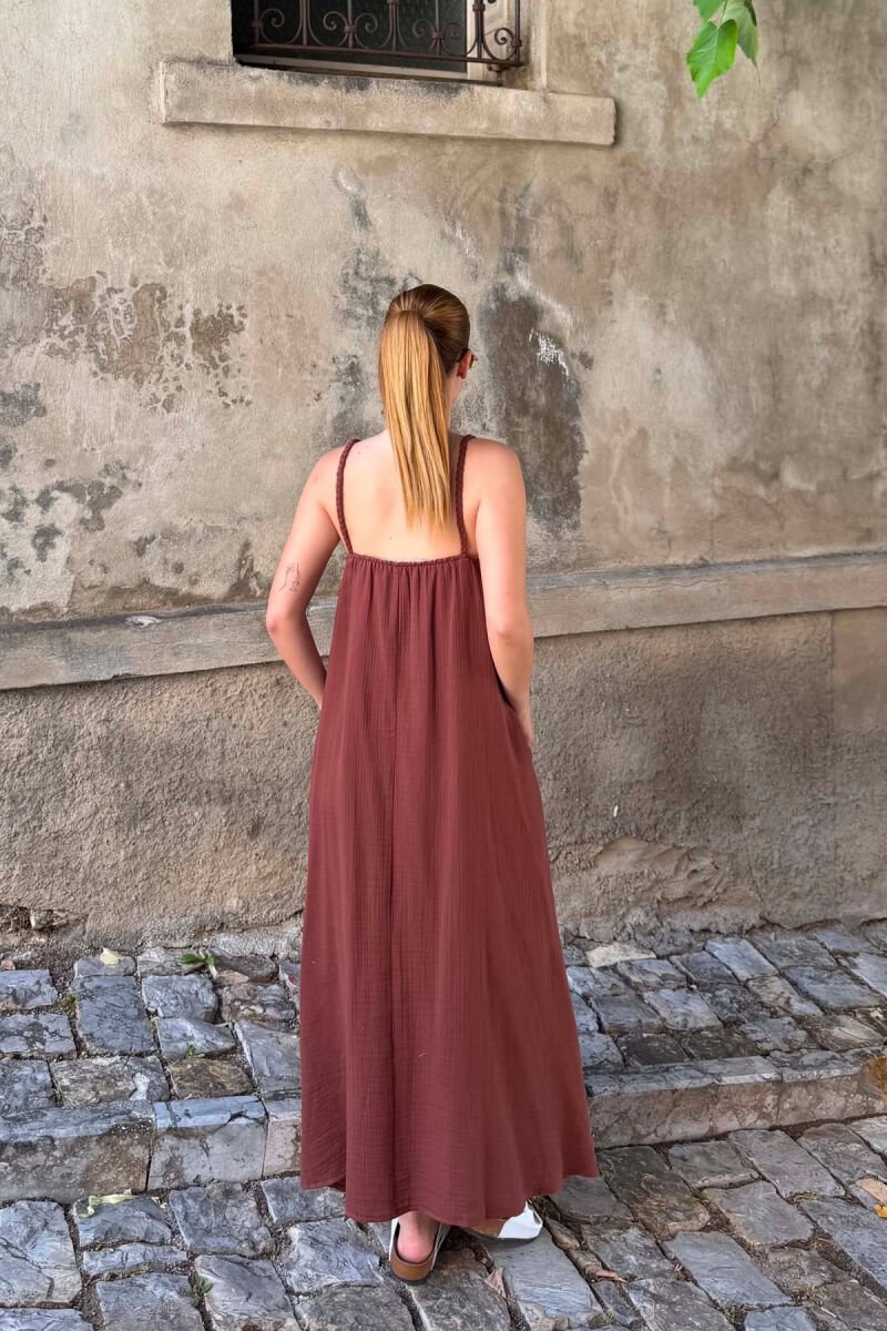 LINEN BLEND ONE COLOR WOMAN DRESS BROWN/KAFE - 4