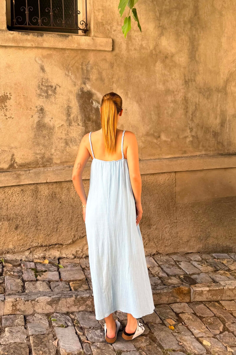 LINEN BLEND ONE COLOR WOMAN DRESS LIGHTBLUE/BZ - 5