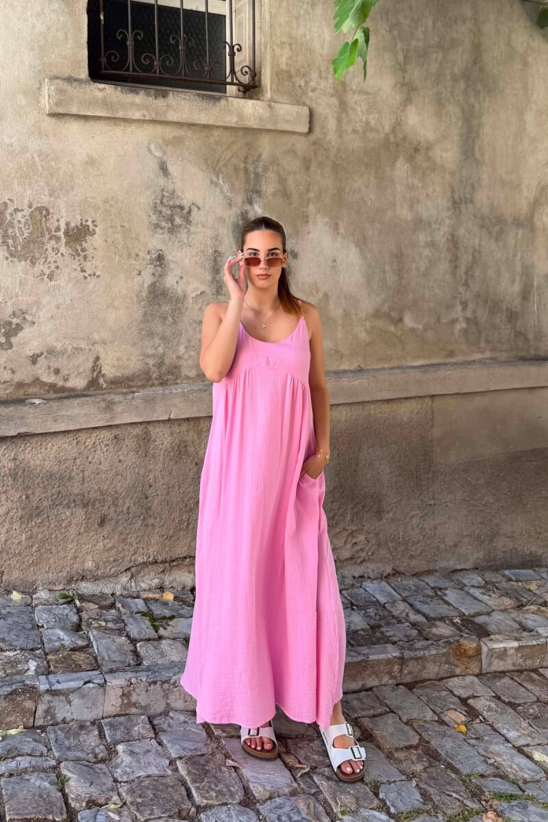 LINEN BLEND ONE COLOR WOMAN DRESS PINK/ROZE - 1