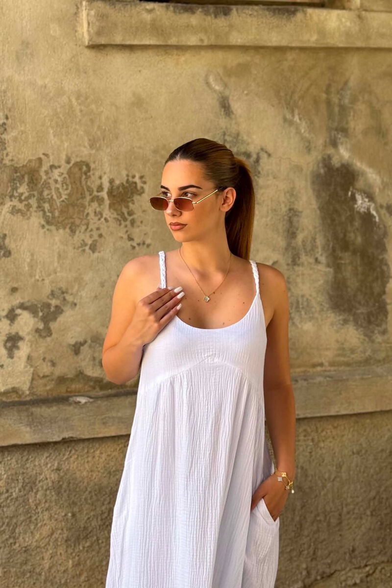 LINEN BLEND ONE COLOR WOMAN DRESS WHITE-E BARDHE - 3