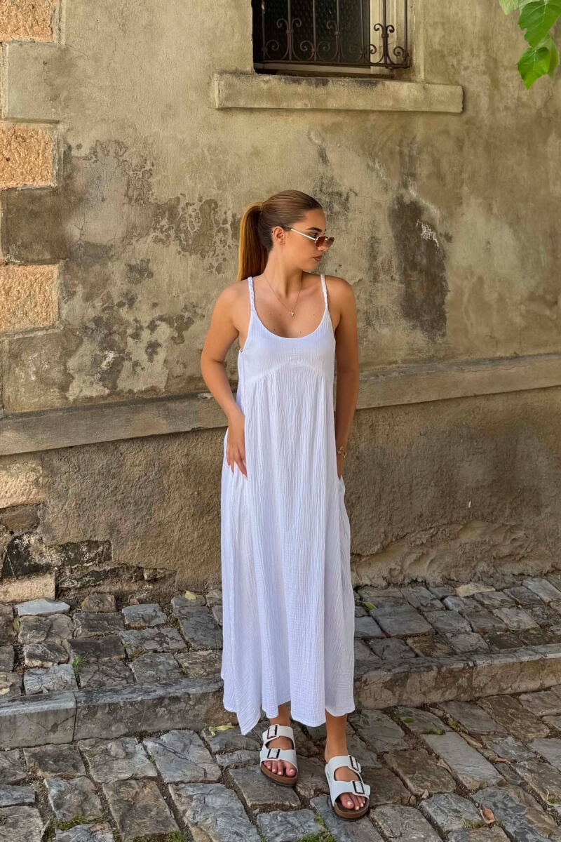 LINEN BLEND ONE COLOR WOMAN DRESS WHITE-E BARDHE - 4