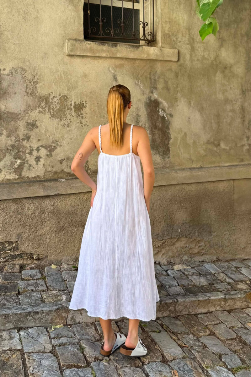 LINEN BLEND ONE COLOR WOMAN DRESS WHITE-E BARDHE - 5