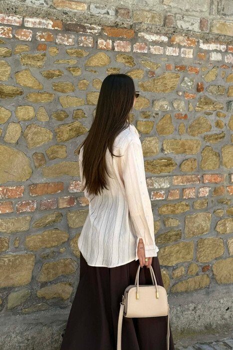 LINEN BLEND SHINY LINES WOMAN SHIRT CREAM/KREM - 2