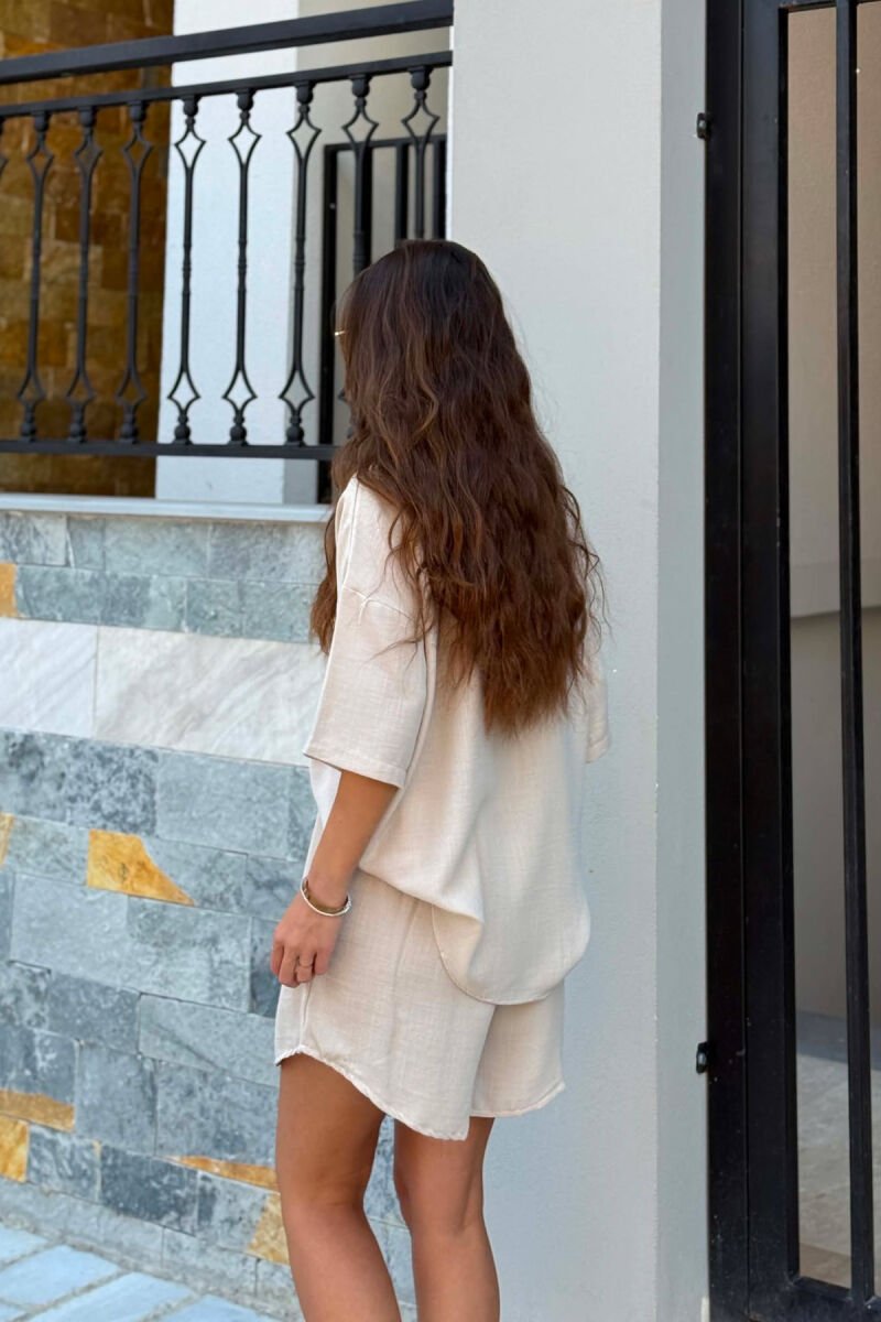 LINEN BLEND SHIRT + SHORTS WOMAN SET BEIGE/BEZHE - 2