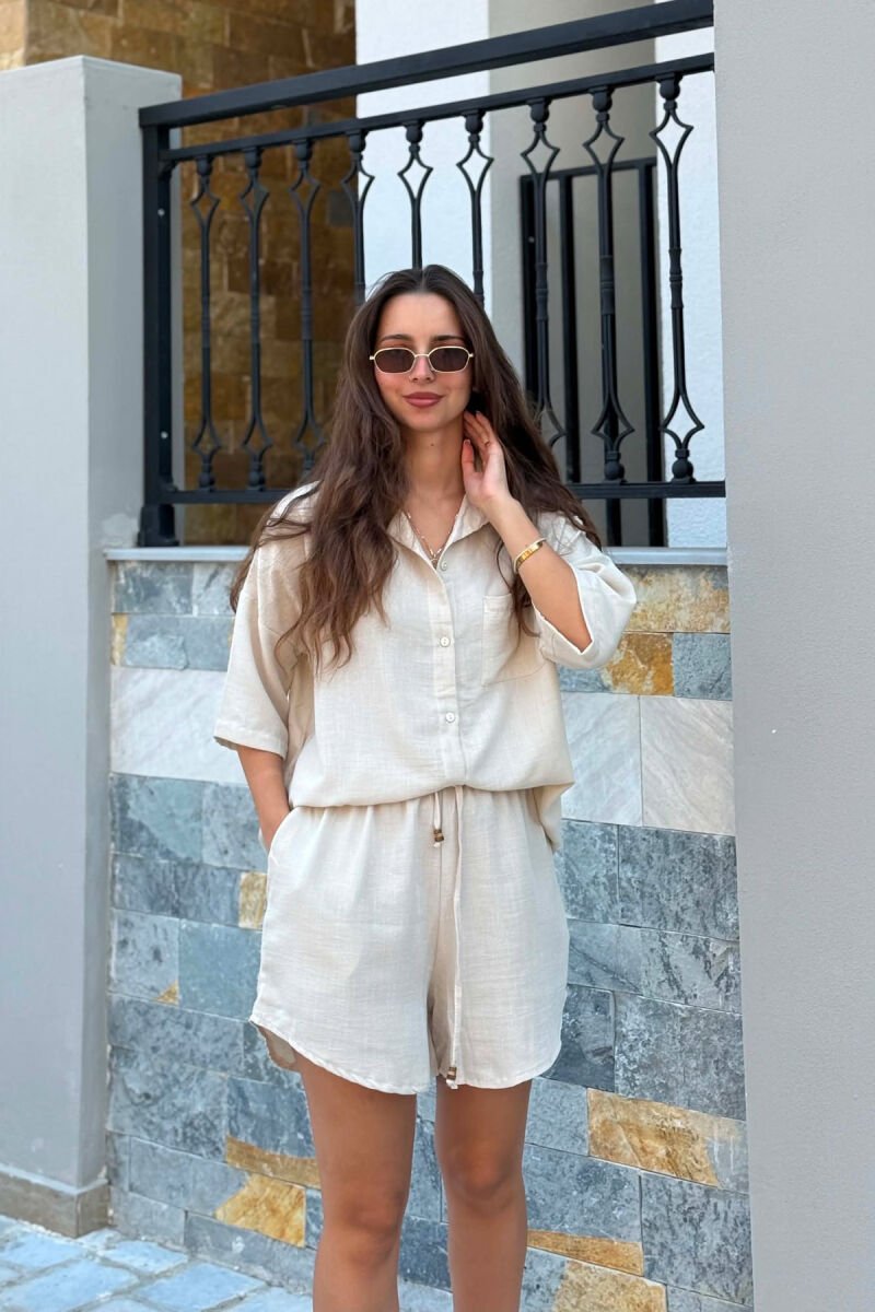 LINEN BLEND SHIRT + SHORTS WOMAN SET LIGHT BEIGE/BZHZB - 3
