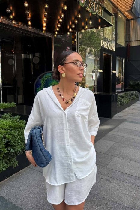LINEN BLEND SHIRT + SHORTS WOMAN SET WHITE-E BARDHE - 3