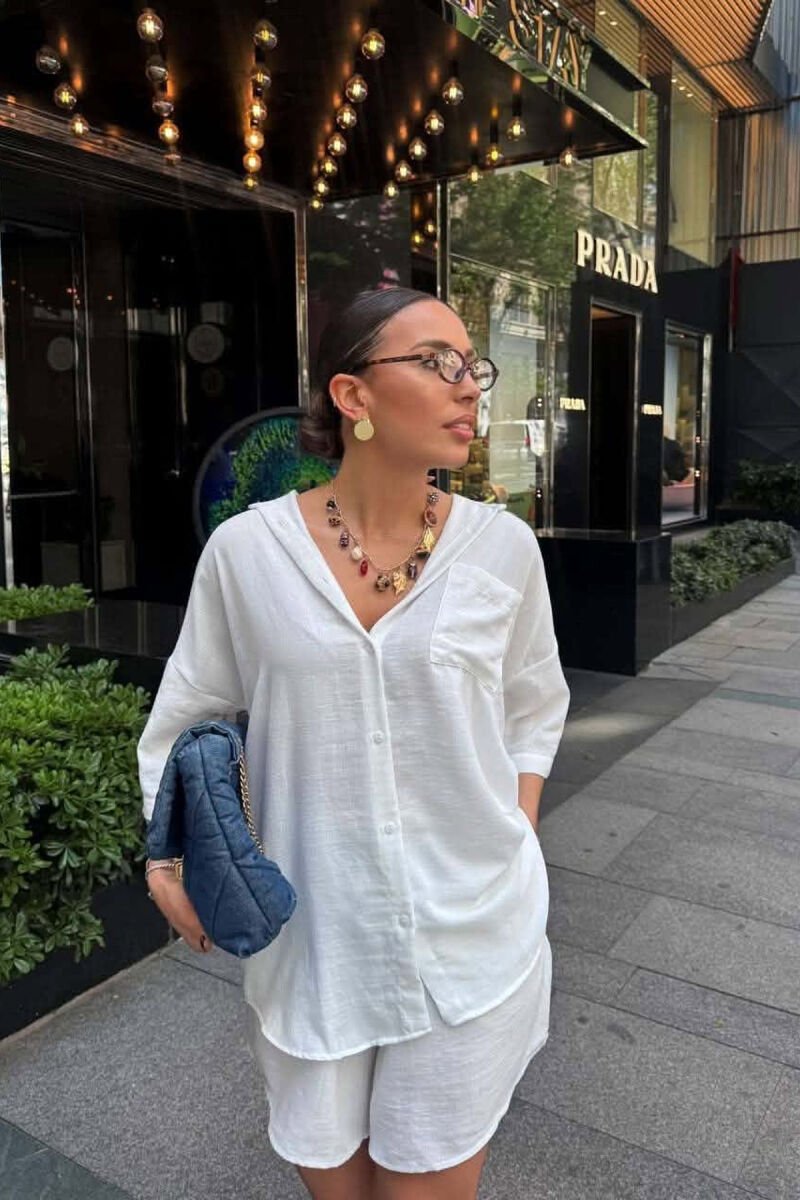 LINEN BLEND SHIRT + SHORTS WOMAN SET WHITE-E BARDHE - 3