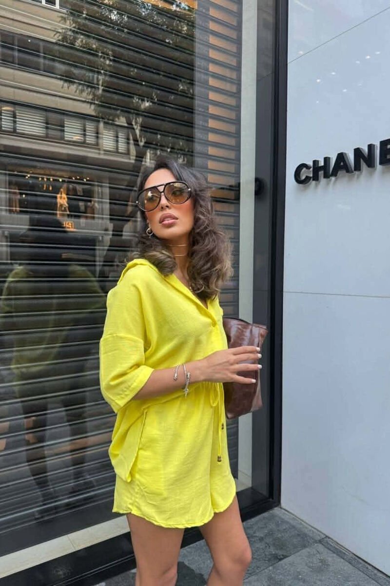 LINEN BLEND SHIRT + SHORTS WOMAN SET YELLOW/E VERDHE - 2