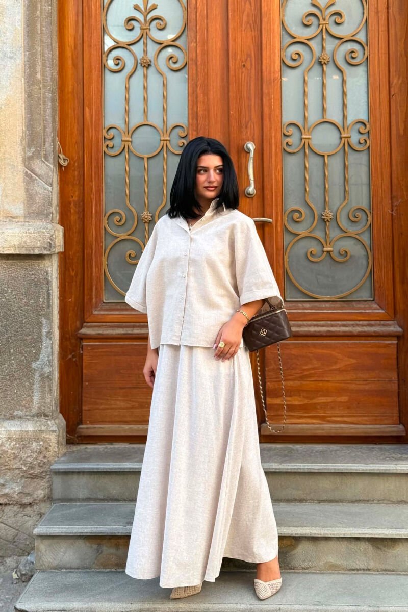 LINEN BLEND SHIRT+ SKIRT WOMAN SET BEIGE/BEZHE - 2