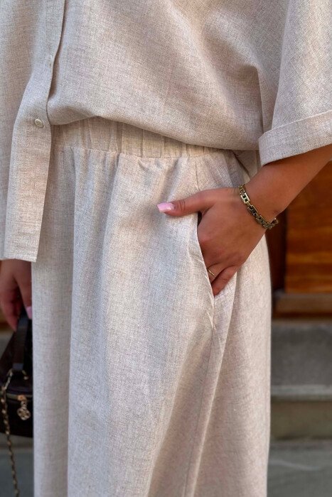 LINEN BLEND SHIRT+ SKIRT WOMAN SET BEIGE/BEZHE - 5
