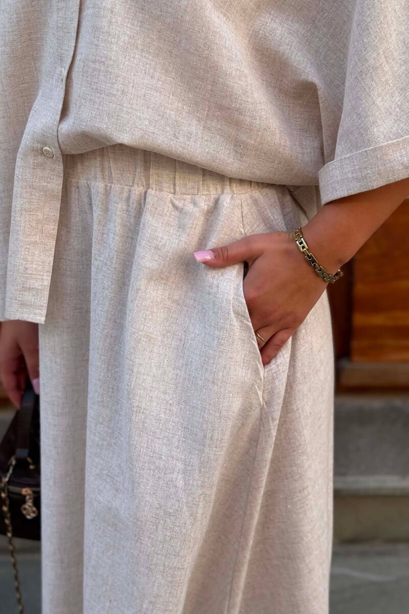 LINEN BLEND SHIRT+ SKIRT WOMAN SET BEIGE/BEZHE - 5