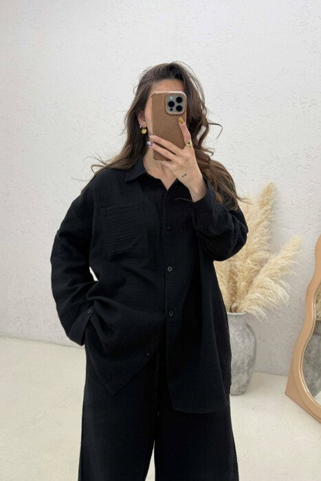 LINEN BLEND SHIRT + TROUSERS WOMAN SET BLACK/ E ZEZE - 3