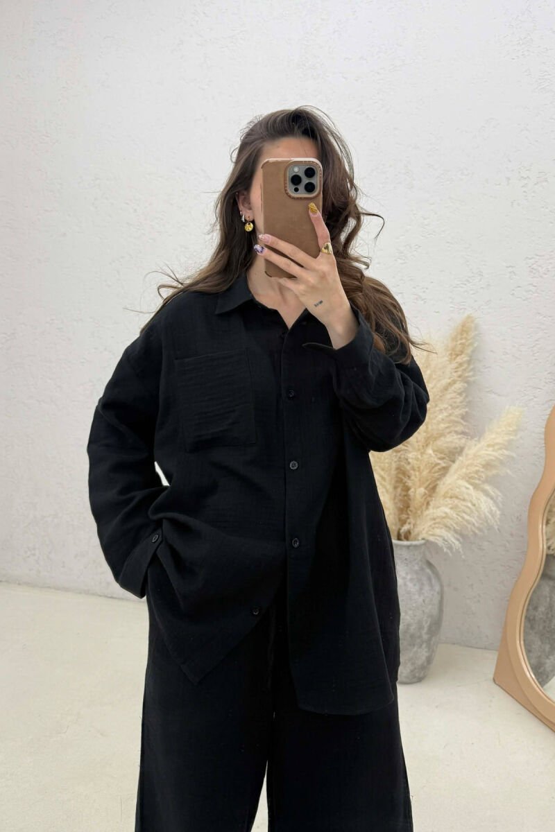 LINEN BLEND SHIRT + TROUSERS WOMAN SET BLACK/ E ZEZE - 3