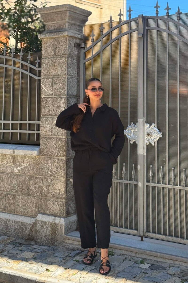LINEN BLEND SHIRT + TROUSERS WOMAN SET BLACK/ E ZEZE - 2