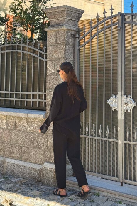 LINEN BLEND SHIRT + TROUSERS WOMAN SET BLACK/ E ZEZE - 4