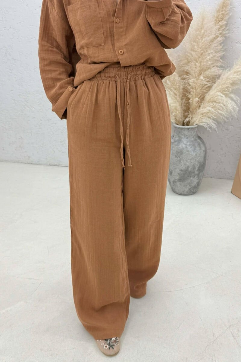 LINEN BLEND SHIRT + TROUSERS WOMAN SET BROWN/KAFE - 3