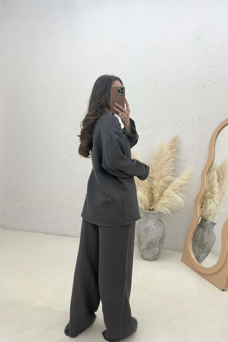 LINEN BLEND SHIRT + TROUSERS WOMAN SET DARK GREY/GEE - 3