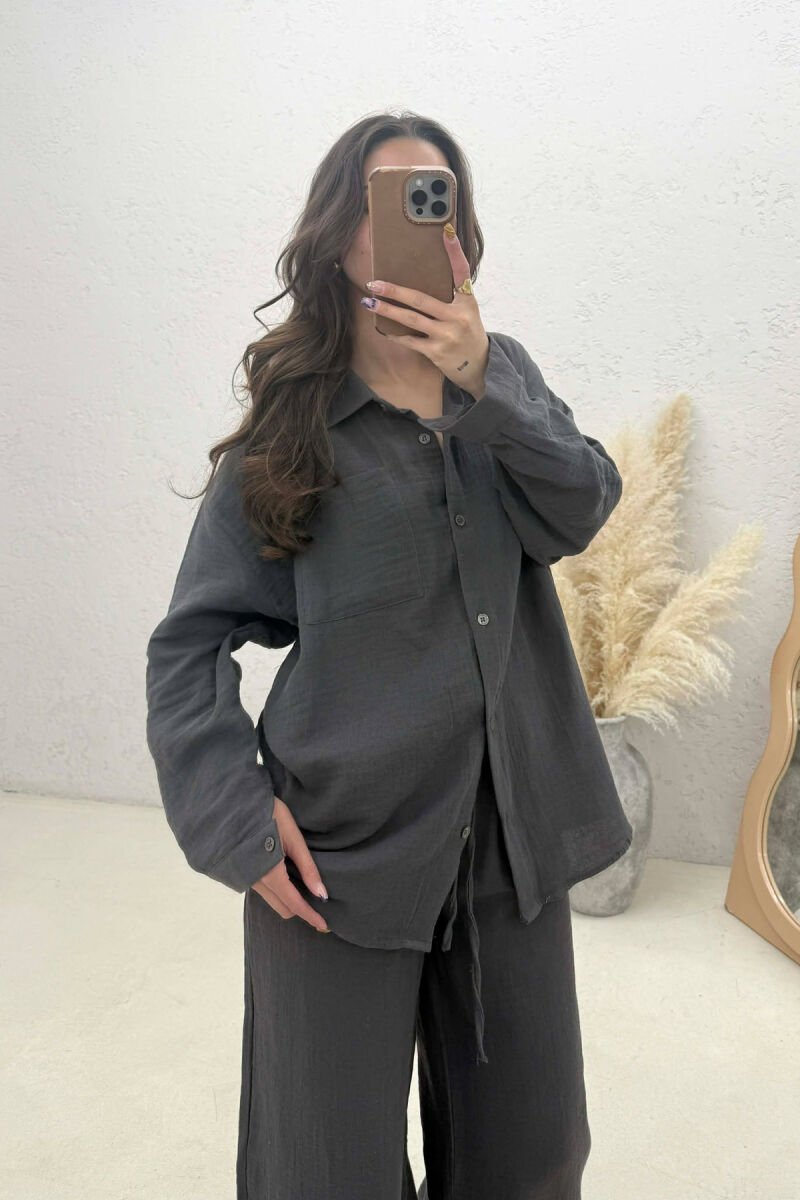 LINEN BLEND SHIRT + TROUSERS WOMAN SET DARK GREY/GEE - 4