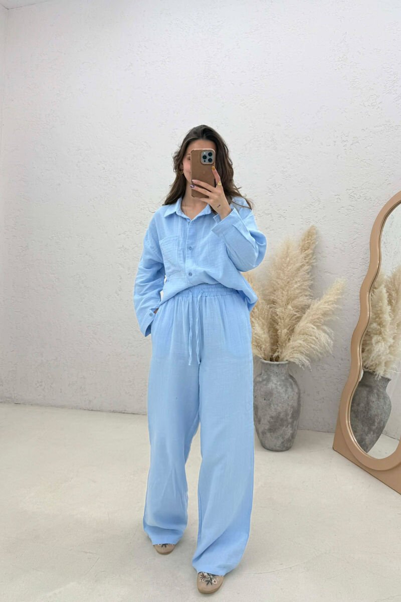 LINEN BLEND SHIRT + TROUSERS WOMAN SET LIGHTBLUE/BZ - 1
