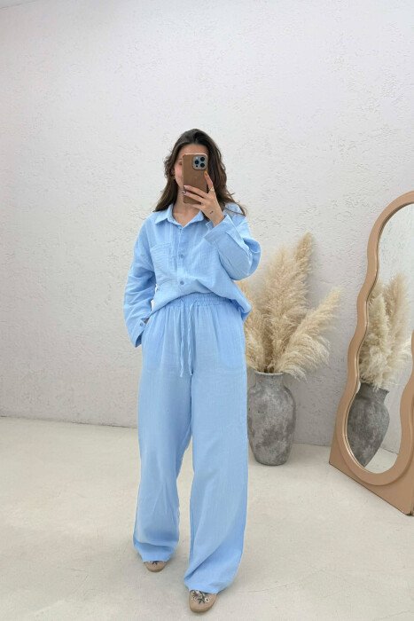 LINEN BLEND SHIRT + TROUSERS WOMAN SET LIGHTBLUE/BZ - 2