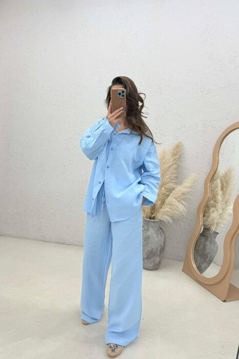 LINEN BLEND SHIRT + TROUSERS WOMAN SET LIGHTBLUE/BZ - 3