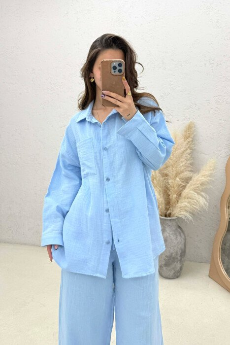 LINEN BLEND SHIRT + TROUSERS WOMAN SET LIGHTBLUE/BZ - 4