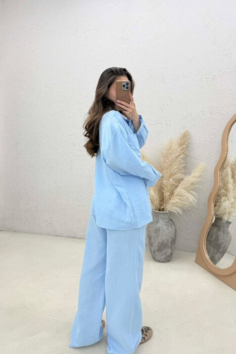 LINEN BLEND SHIRT + TROUSERS WOMAN SET LIGHTBLUE/BZ - 5