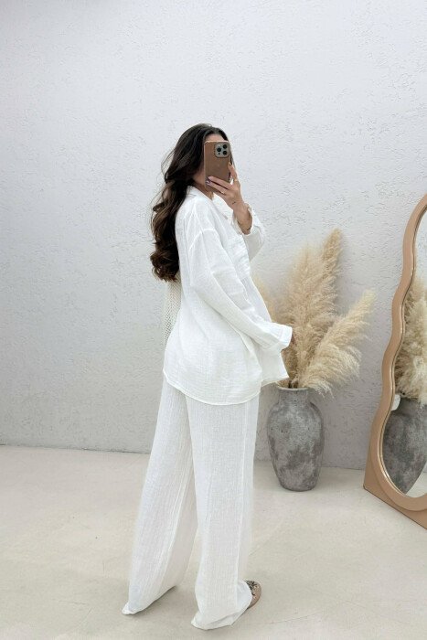 LINEN BLEND SHIRT + TROUSERS WOMAN SET WHITE-E BARDHE - 2