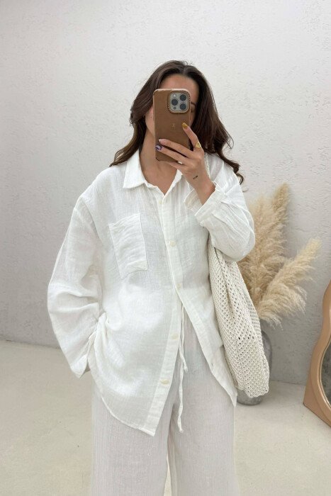 LINEN BLEND SHIRT + TROUSERS WOMAN SET WHITE-E BARDHE - 4