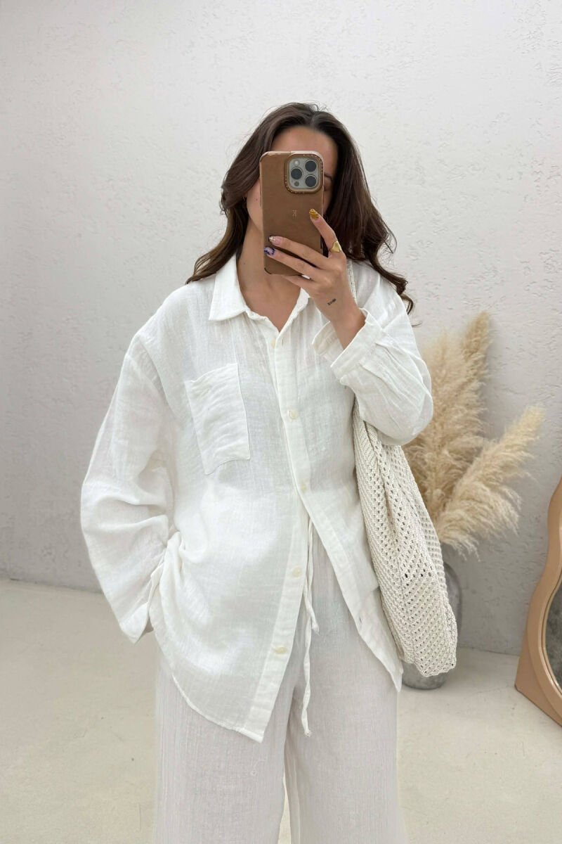 LINEN BLEND SHIRT + TROUSERS WOMAN SET WHITE-E BARDHE - 4