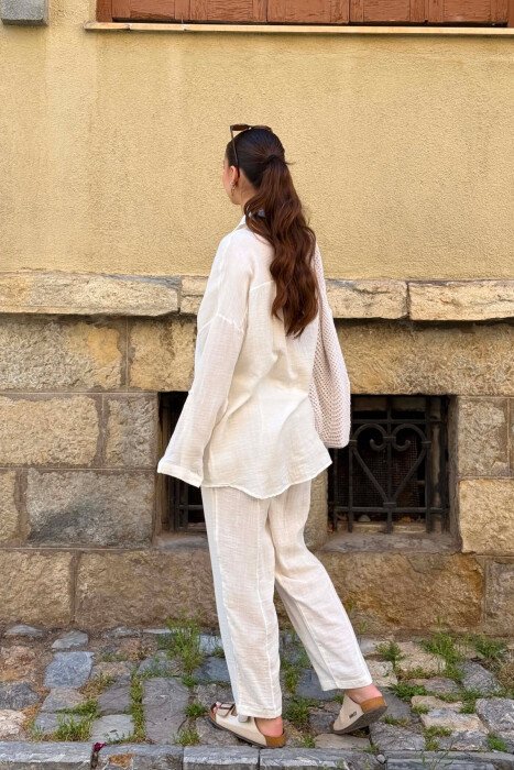 LINEN BLEND SHIRT + TROUSERS WOMAN SET WHITE-E BARDHE - 2