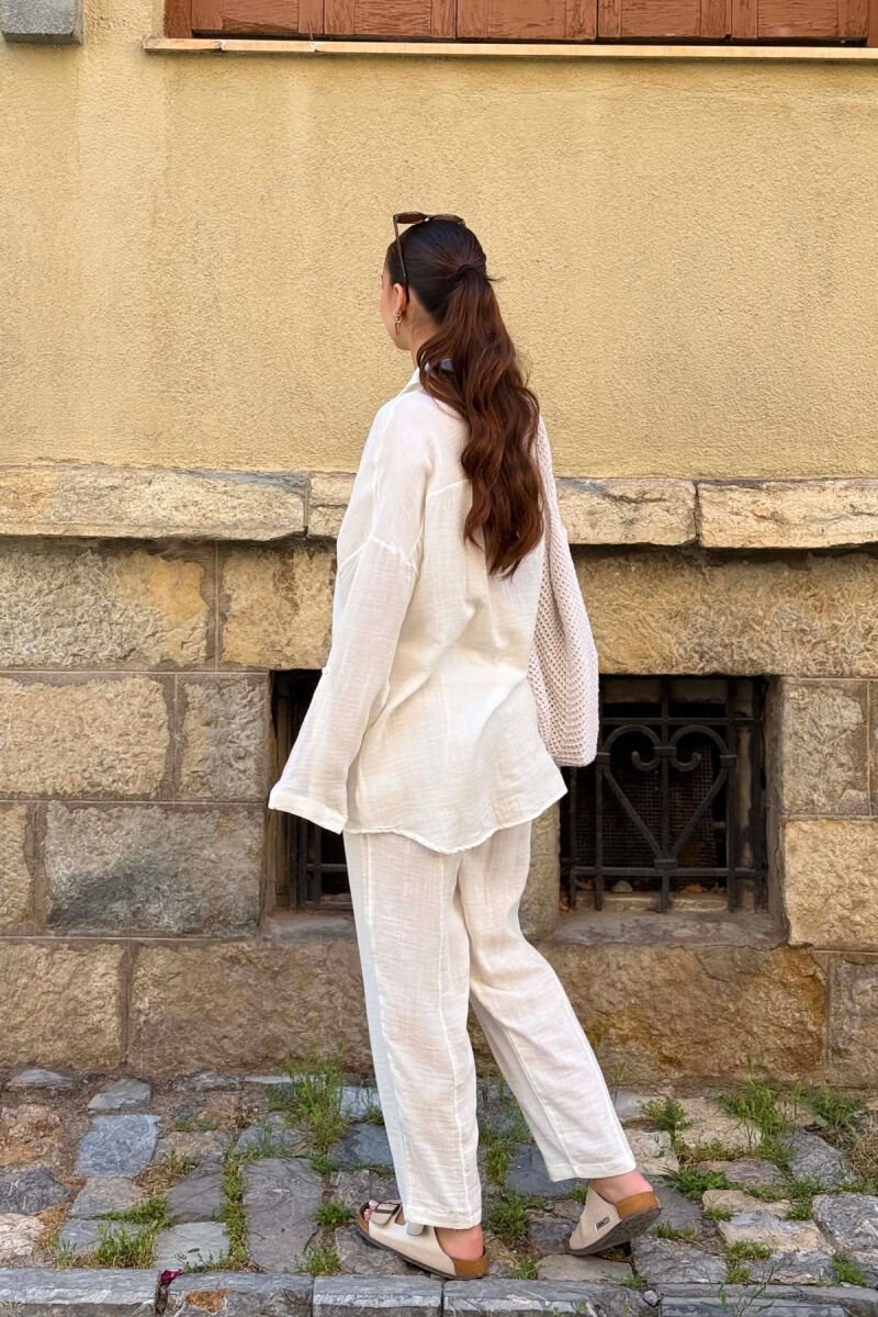 LINEN BLEND SHIRT + TROUSERS WOMAN SET WHITE-E BARDHE - 2