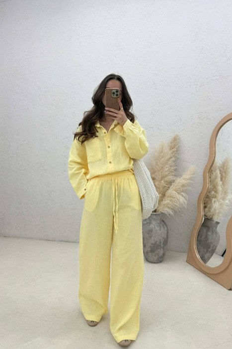 LINEN BLEND SHIRT + TROUSERS WOMAN SET YELLOW/E VERDHE 