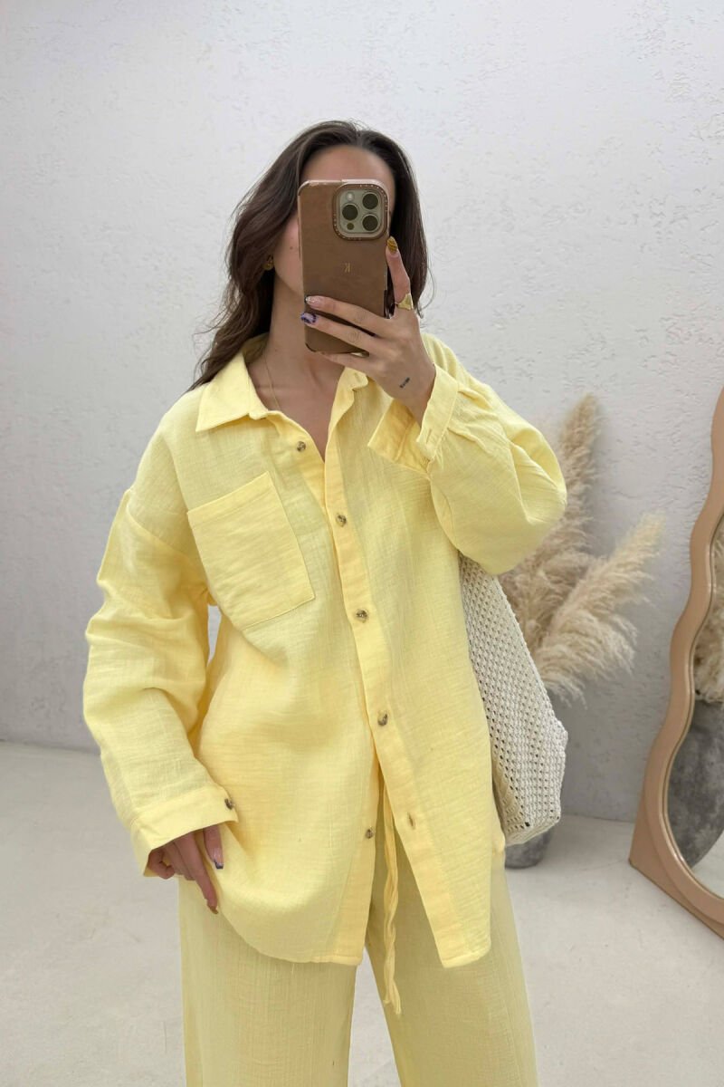 LINEN BLEND SHIRT + TROUSERS WOMAN SET YELLOW/E VERDHE - 2