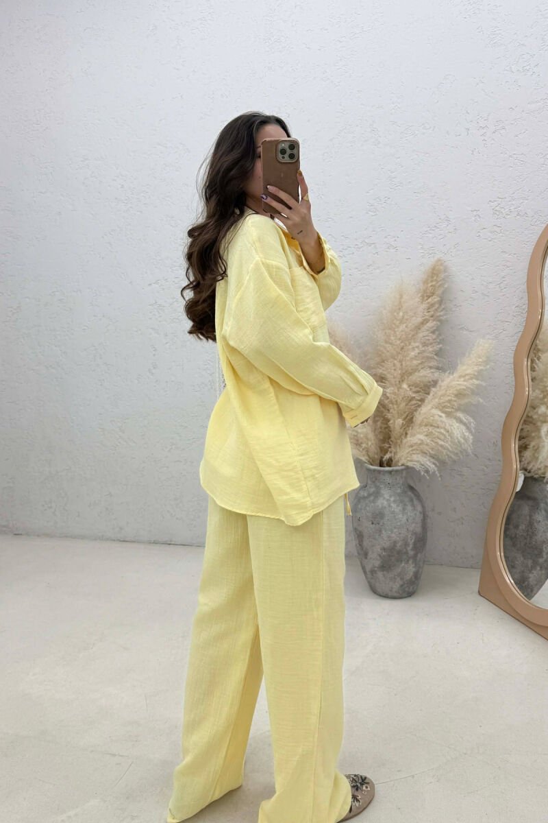 LINEN BLEND SHIRT + TROUSERS WOMAN SET YELLOW/E VERDHE - 3