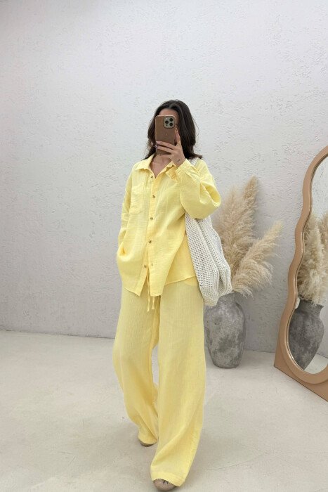 LINEN BLEND SHIRT + TROUSERS WOMAN SET YELLOW/E VERDHE - 4