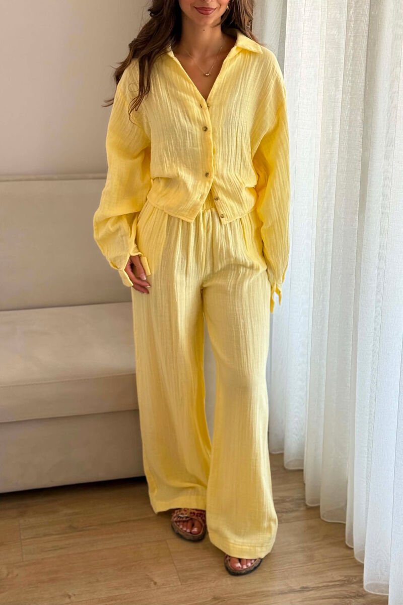 LINEN BLEND SHIRT + WIDE LEG TROUSERS WOMAN SET LEMON/ LIMON - 5