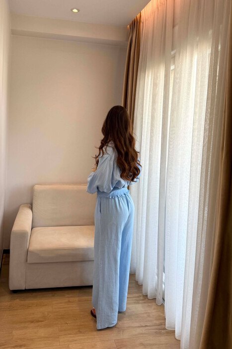 LINEN BLEND SHIRT + WIDE LEG TROUSERS WOMAN SET LIGHTBLUE/BZ - 3