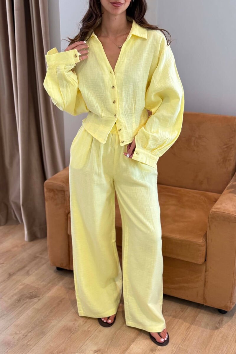 LINEN BLEND SHIRT + WIDE LEG TROUSERS WOMAN SET YELLOW/E VERDHE - 4