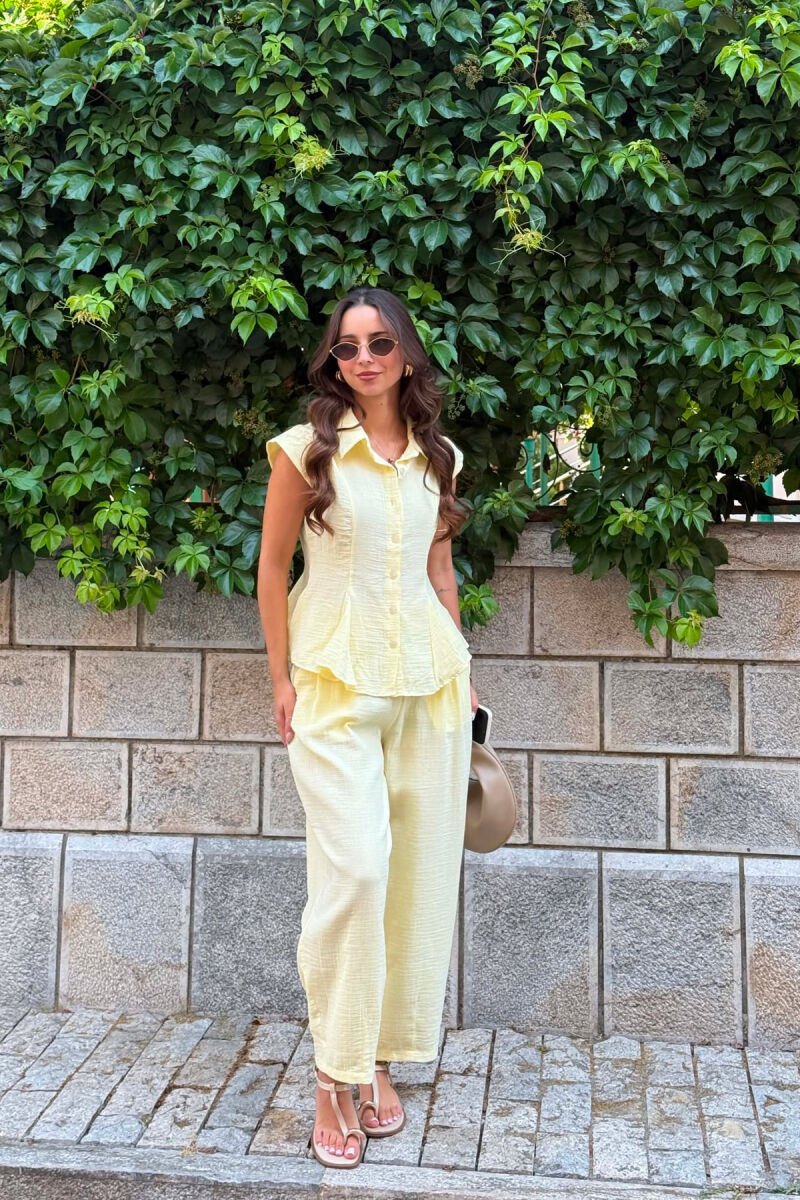 LINEN BLEND SLEEVELESS SHIRT+ TROUSERS WOMAN SET YELLOW/E VERDHE - 3