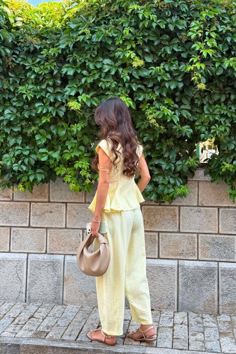 LINEN BLEND SLEEVELESS SHIRT+ TROUSERS WOMAN SET YELLOW/E VERDHE - 5