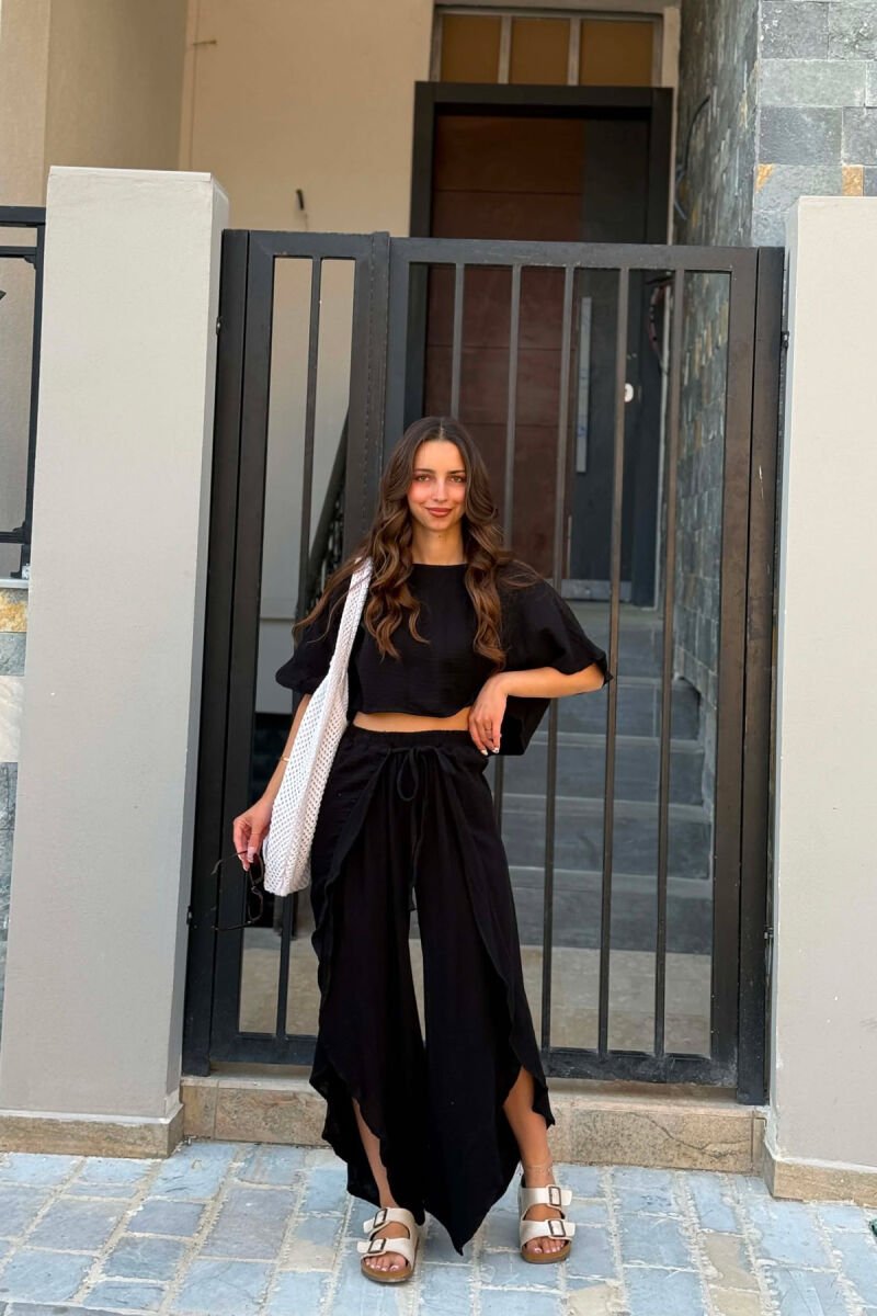 LINEN BLEND T-SHIRT + BALLON WOMAN SET BLACK/ E ZEZE - 1