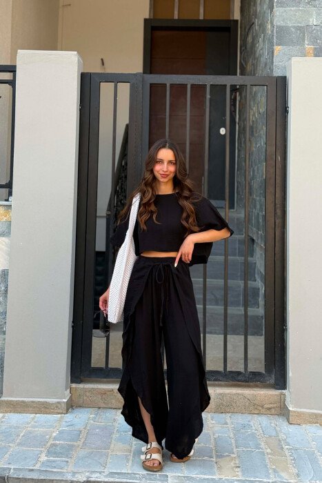 LINEN BLEND T-SHIRT + BALLON WOMAN SET BLACK/ E ZEZE - 2