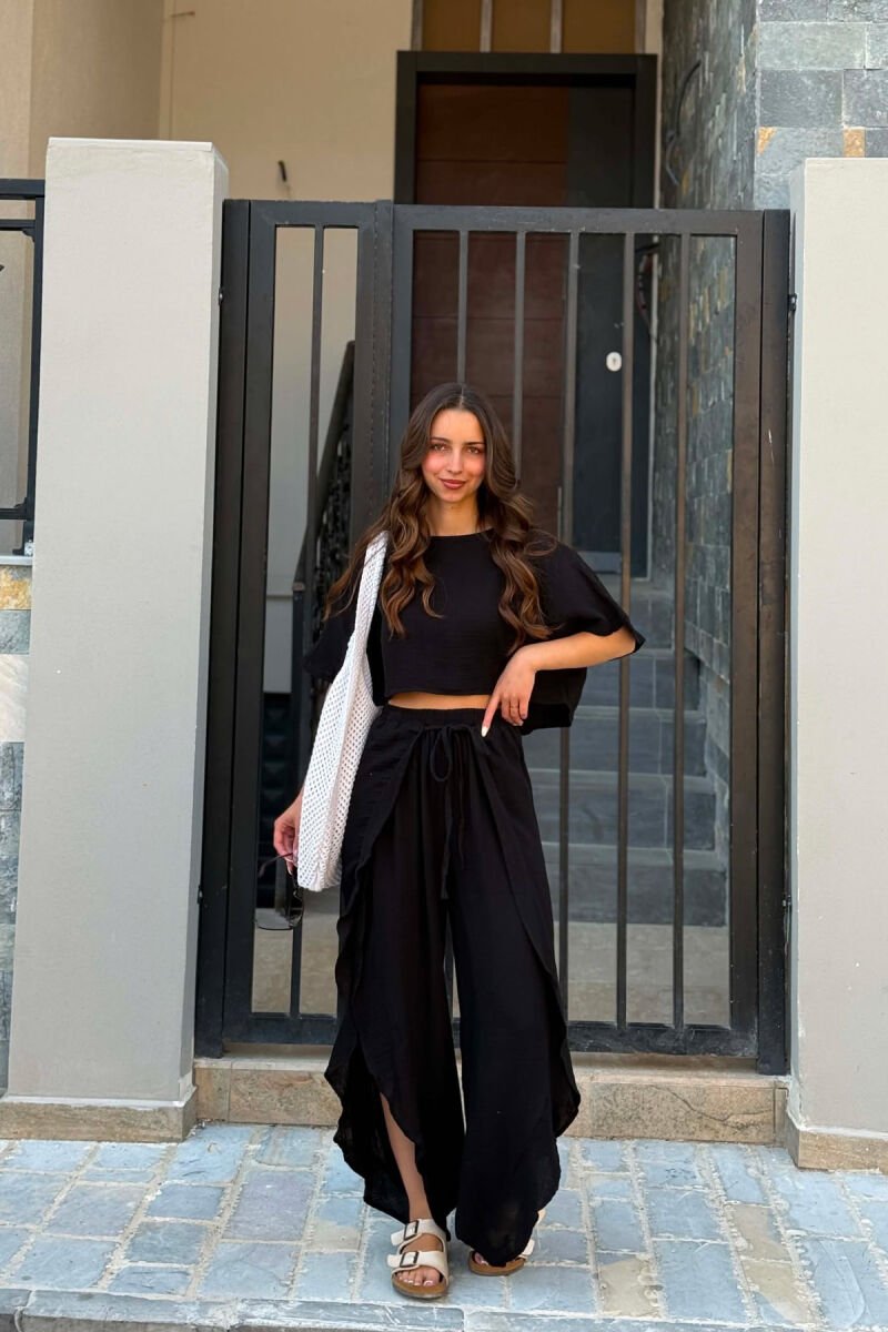 LINEN BLEND T-SHIRT + BALLON WOMAN SET BLACK/ E ZEZE - 2