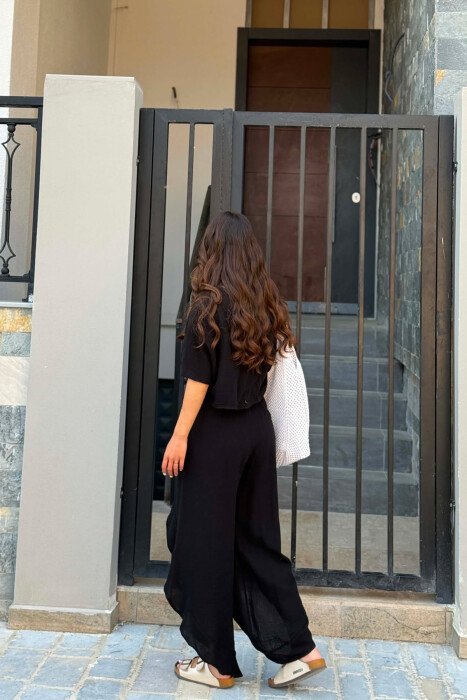 LINEN BLEND T-SHIRT + BALLON WOMAN SET BLACK/ E ZEZE - 3