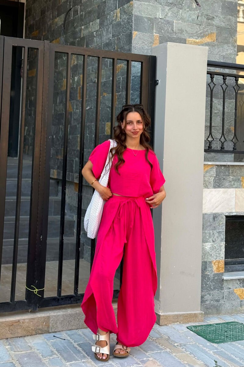 LINEN BLEND T-SHIRT + BALLON WOMAN SET FUCHSIA/CIKLAMI - 5