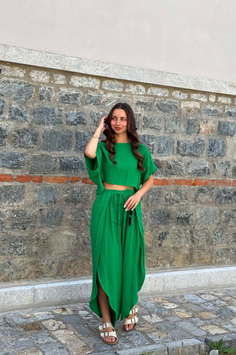 LINEN BLEND T-SHIRT + BALLON WOMAN SET GREEN/JESHILE - 2