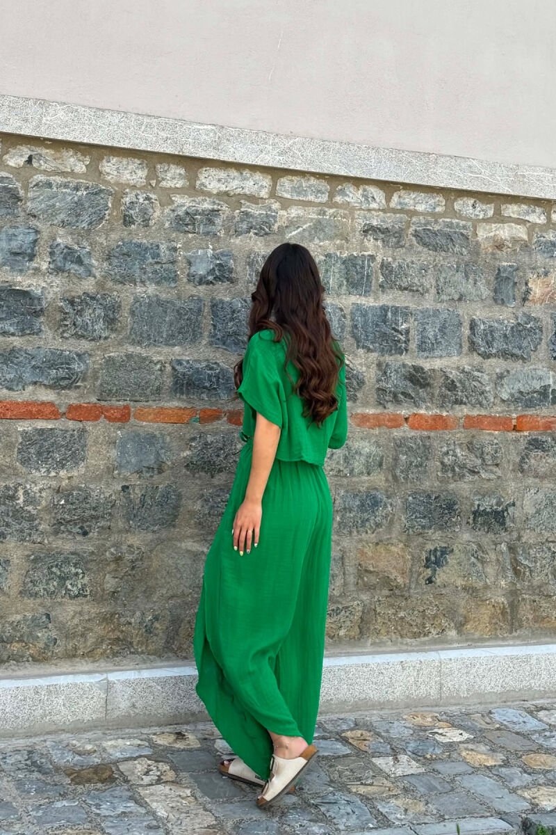 LINEN BLEND T-SHIRT + BALLON WOMAN SET GREEN/JESHILE - 3