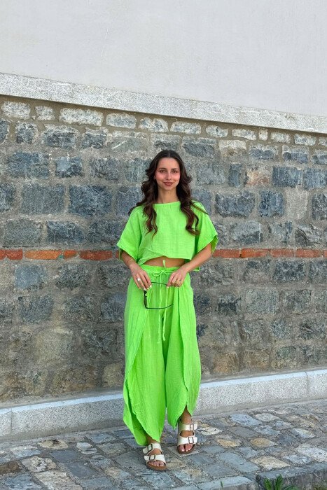 LINEN BLEND T-SHIRT + BALLON WOMAN SET NEON/NEON - 1