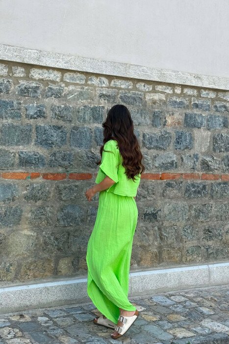 LINEN BLEND T-SHIRT + BALLON WOMAN SET NEON/NEON - 4